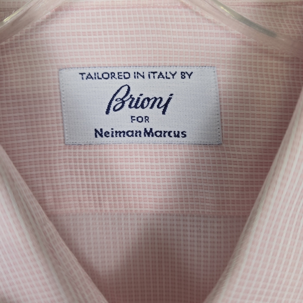 Brioni Neiman Marcus Pink Micro Check Waffle Weave Cotton Dress Shirt 18
